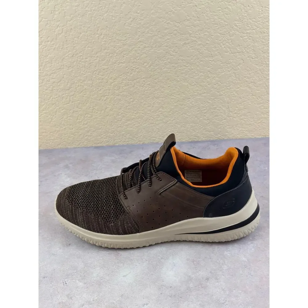 Skechers Delson 3.0 Men's Size 13 Brown Fabric Leather Slip-On Shoes 210238
